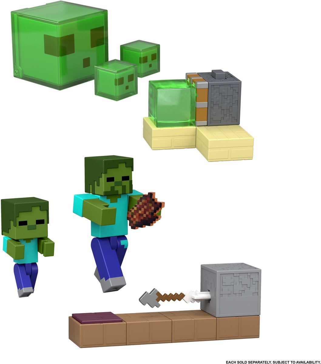 Mattel Minecraft Actionfigur Redstone geladene klebrige Kolbenfalle grün.