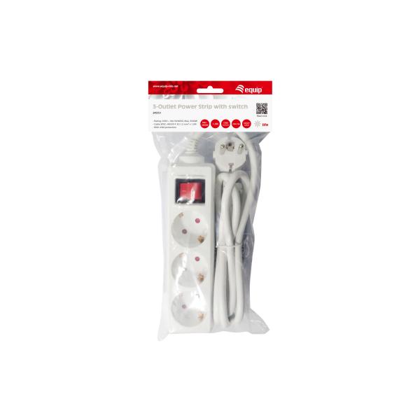 Ausrüstungsausrüstung 245551 3-Outlet-Streifen mit Schalter, 3x-Auslass (s) Innen-, Typ F, 1,5 mm², 1,5 m, weiß