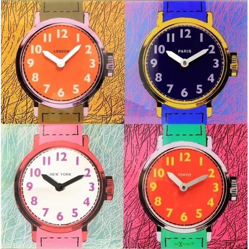 NEXTIME NEXTIME KLOK 8158 Zeitzonen, 43x43,4 cm, Wand, Mehrfarben