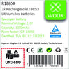 WOX R18650 ist ein Satz von 2 Stücken wiederaufladbarer Lithium-Ionen-Batterien Typ 18650