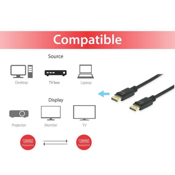 Ausrüstungsausrüstung 119253 Display -Portkabel, DisplayPort 1.4, 8K 60 Hz und 4K 120Hz, HDR, 3M, Schwarz