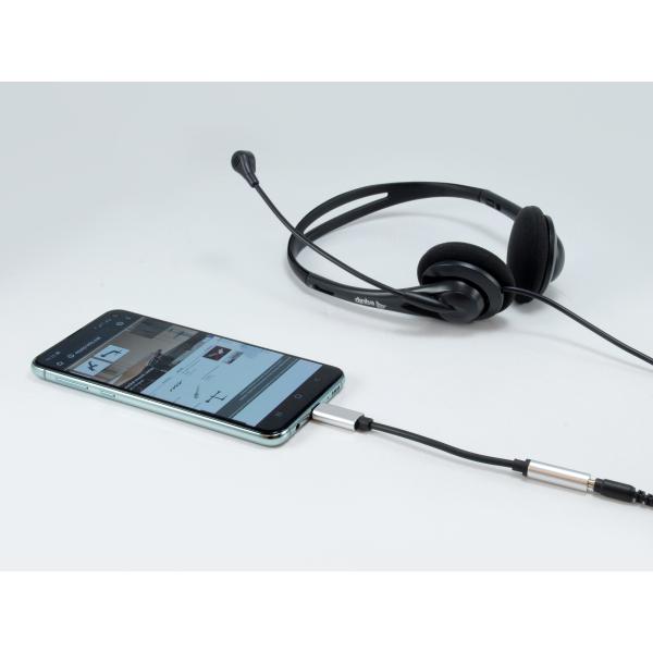 Ausrüstungsausrüstung 133474 USB-C bis 3,5 mm Audio DAC-Adapter, USB-C, 3,5 mm, männliches Weibchen, 0,15 m, Schwarz, Silber