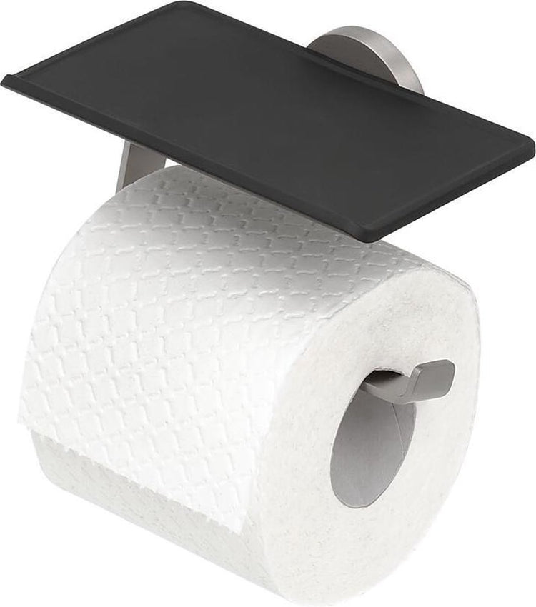 Tiger Noon - Toilettenpapierhalter mit Ablage - Toilettenpapierhalter - ohne Bohren - Bohren oder Kleben - Edelstahl gebürstet