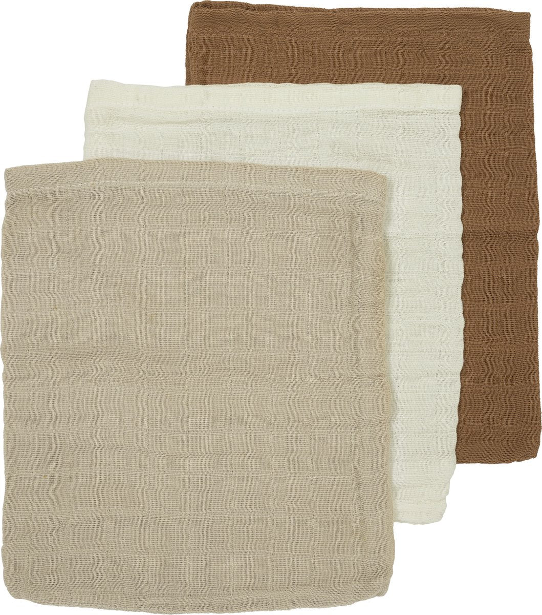 Meyco Baby-Waschlappen, einfarbig – 3er-Pack – hydrophil – cremefarbenes Sand-Toffee – 20 x 17 cm