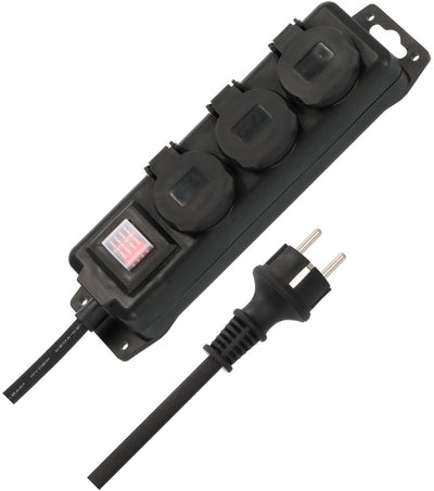 Brennerstuhl Steckdose mit Schalter IP44 3-fach schwarz 2m h07rn-f 3g1,5