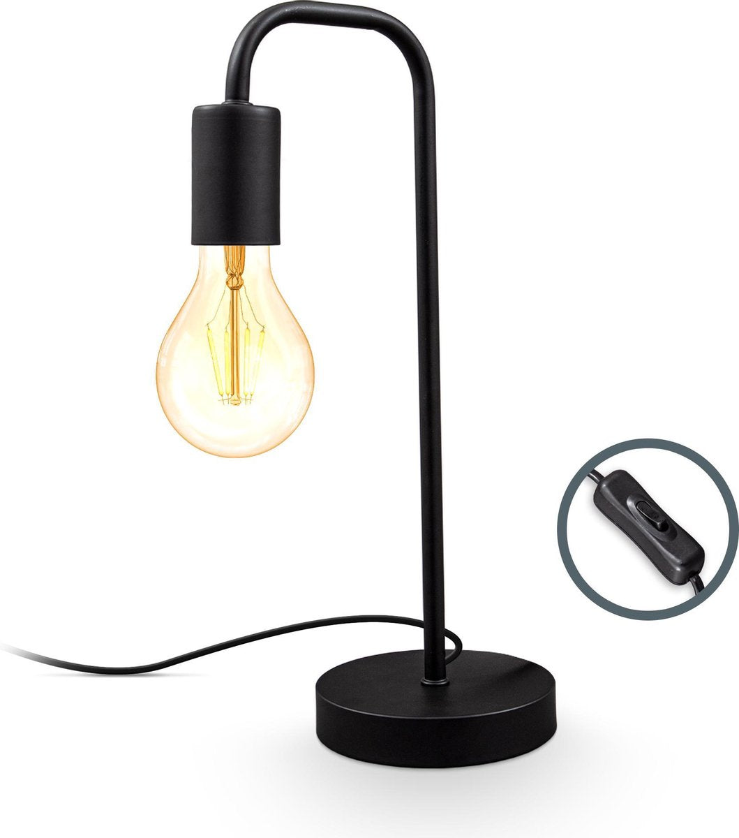B.k.licht – schwarze Tischlampe – mit industriellem Retro-Design – Nachttischlampe aus Metall – Netzanschluss – E27-Fassung – Höhe: 38 cm