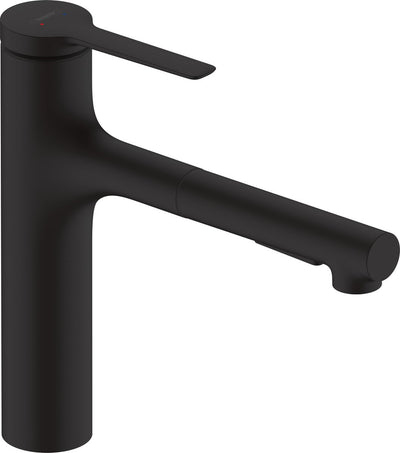 Hansgrohe Zesis M33 – Küchenmischbatterie – Einhebelbedienung – Größe 160 mm – herausziehbare Brause – 2 Strahlfunktionen – mattschwarz