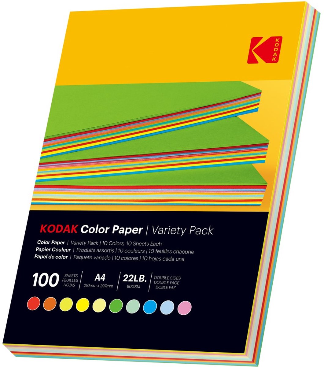 Kodak-Farbpapier – 10 verschiedene Farben – 80 g m² – A4 – 100 Blatt