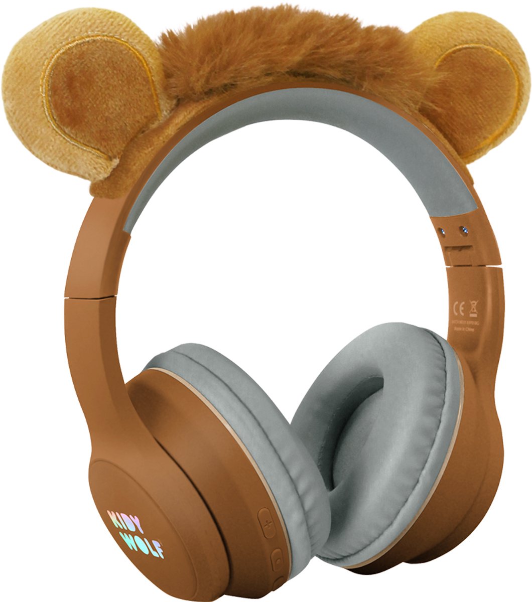Kidywolf Kidyears Kinderkopfhörer Löwe – 85 dB, Bluetooth-Buchse, faltbar, magnetische Ohren, 4+