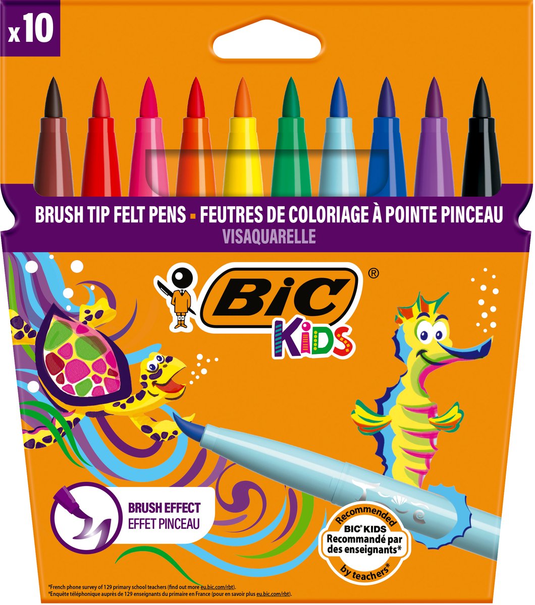 Bic Kids Visaquarelle – Filzstifte – Marker für Kinder – Farbmarker mit flexibler Pinselspitze – 10 Stück
