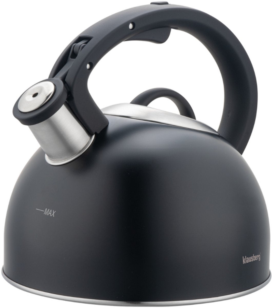Klausberg 7911 - Pfeifkessel mit Pfeife - 2,5 Liter - Edelstahl - Schwarz