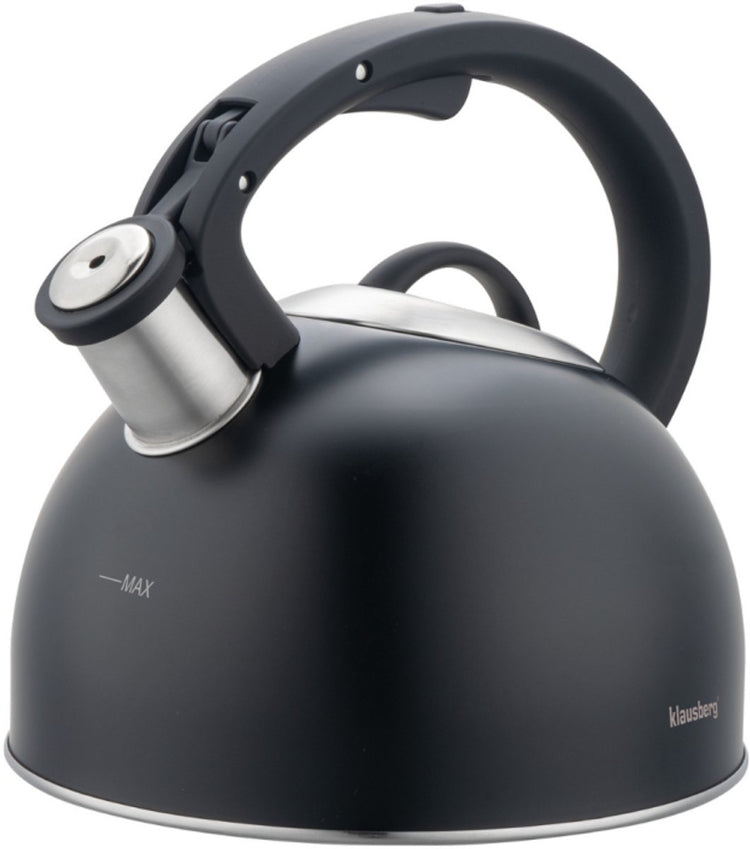 Klausberg 7911 - Pfeifkessel mit Pfeife - 2,5 Liter - Edelstahl - Schwarz