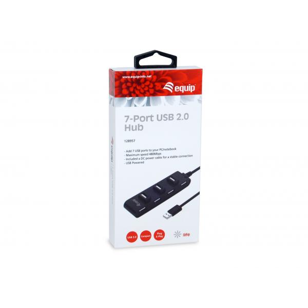 Ausrüstungsausrüstung 128957 7-Port USB 2.0 Hub, USB 2.0, USB 2.0, 480 Mbit S, Schwarz