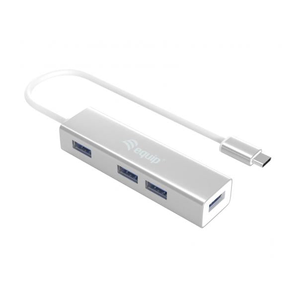 Ausrüstungsausrüstung 128958 USB-C bis 4-Port USB 3.0 Hubs, USB 3.2 Gen 1 Typ-C, Typ-A, 5000 Mbits, Silber