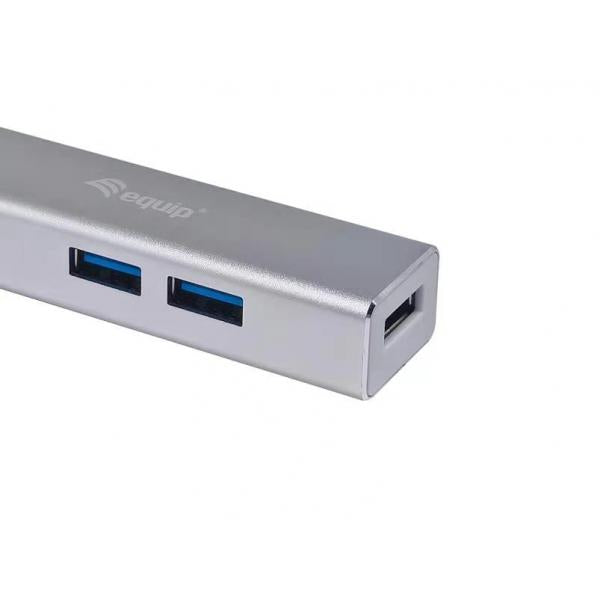 Ausrüstungsausrüstung 128958 USB-C bis 4-Port USB 3.0 Hubs, USB 3.2 Gen 1 Typ-C, Typ-A, 5000 Mbits, Silber