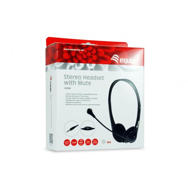 Ausrüstungsausrüstung 245304 Stereo-Headset mit Stummschaltung, Headset, Head-Band, Büro Call Center, Schwarz, Binaural, 1,8