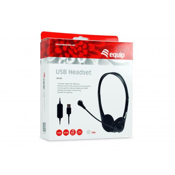 Ausrüstungsausrüstung 245305 USB Headset, Headset, Head-Band, Office Call Center, Schwarz, Binaural, Inline-Steuerung U.