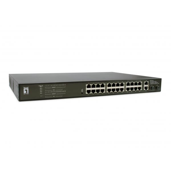 LevelOne LevelOne GEP-2821 28-Port Gigabit Poe Switch, 24-fache POE-Ausgänge, 2x Gigabit RJ45, 2x Gigabit SFP, 1U