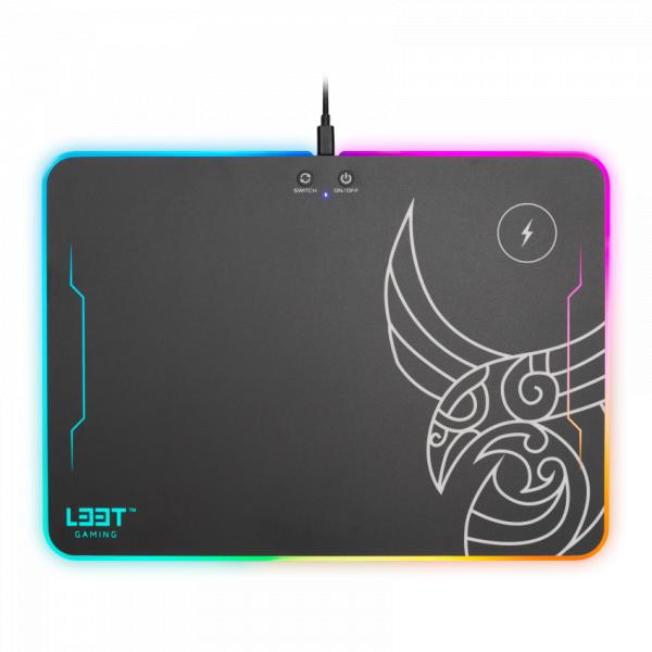 L33T Gaming L33T Gaming 160378 Kvennavagn RGB Hard Gaming Matte W Qi Ladung, 355 x 255 x 5,8 mm, schwarz