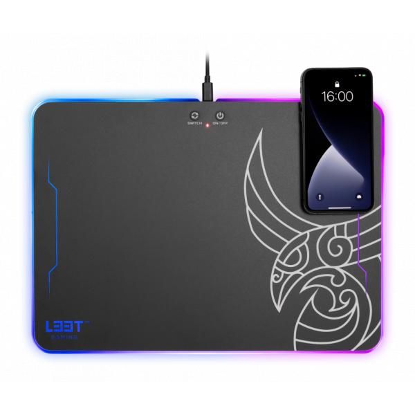 L33T Gaming L33T Gaming 160378 Kvennavagn RGB Hard Gaming Matte W Qi Ladung, 355 x 255 x 5,8 mm, schwarz