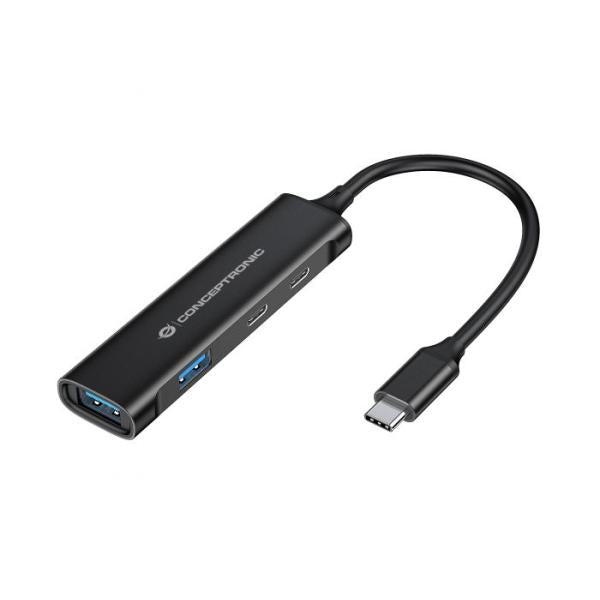 Concepttronic Hubbies12B Hubbies 4-Port USB 3.0 Hub, 2 USB-C 2 USB-A-Ports, Aluminium-Fall, USB-C