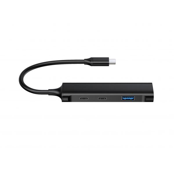 Concepttronic Hubbies12B Hubbies 4-Port USB 3.0 Hub, 2 USB-C 2 USB-A-Ports, Aluminium-Fall, USB-C