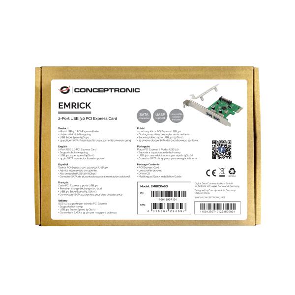 Concepttronic Concepttronic EMRICK06G EMRICK 2-Port USB 3.0 PCIe Card, PCIe, USB 3.2 Gen 1 (3.1 Gen 1) PCI 2.0, SA