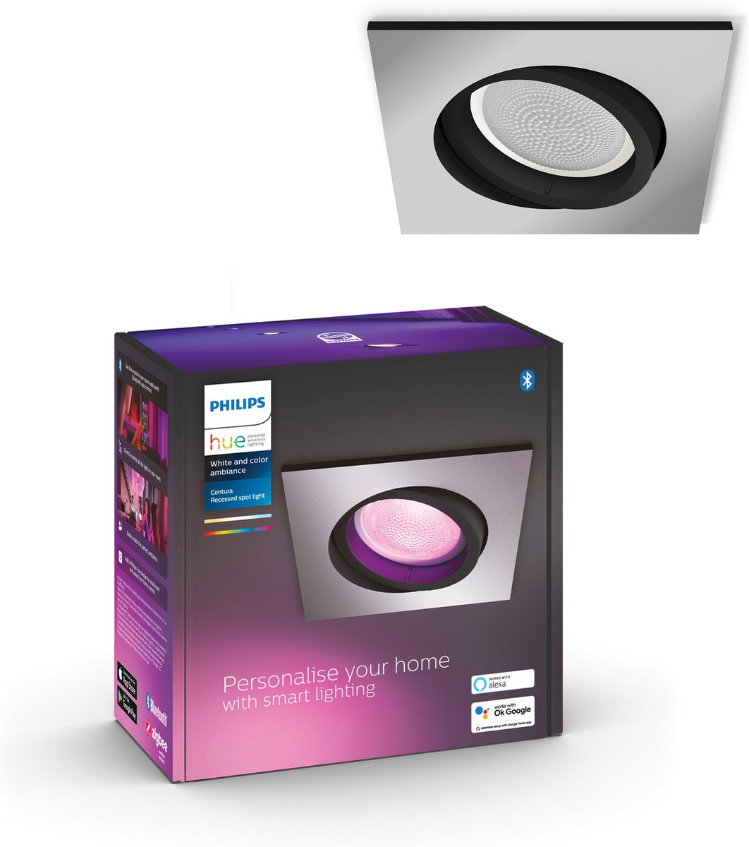 Philips Hue Centura Einbaustrahler – Weiß und Farbweiß – 1er-Pack – Aluminium – quadratisch – GU10