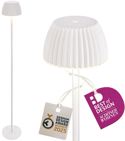 B.k.licht Briloner Champ – wiederaufladbare Stehleuchte – kabellose Stehleuchte – dimmbar – höhenverstellbar – für drinnen und draußen – weiß – ø19 x 124 cm