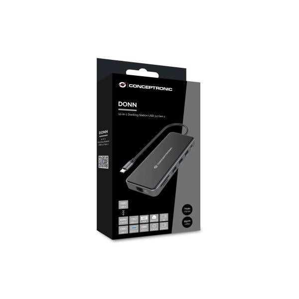 Concepttronic Concepttronic Donn15G 12-in-1-Dockingstation, USB 3.2 Gen 1, Typ-C, 100 W, HDMI, VGA, (MICRO) SD