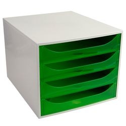 Kommode Exacompta Ecobox hellgrau, grüner Kunststoff