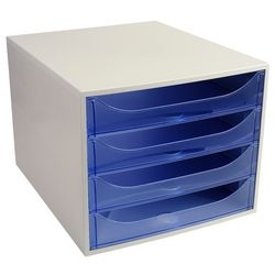 Kommode Exacompta Ecobox hellgrau, blauer Kunststoff
