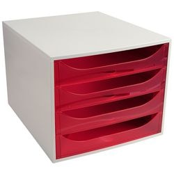 Kommode Exacompta Ecobox hellgrau, roter Kunststoff
