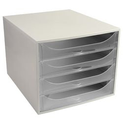 Kommode Exacompta Ecobox weiß, transparenter Kunststoff