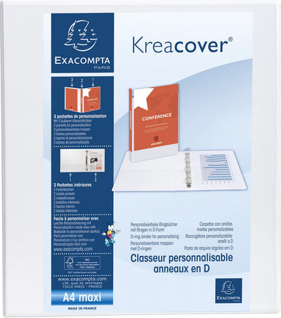 Exacompta 10 x Kreacover-Ringordner aus PP mit 4 D-Ringen von 50 mm – A4 Maxi – Weiß – 51844e