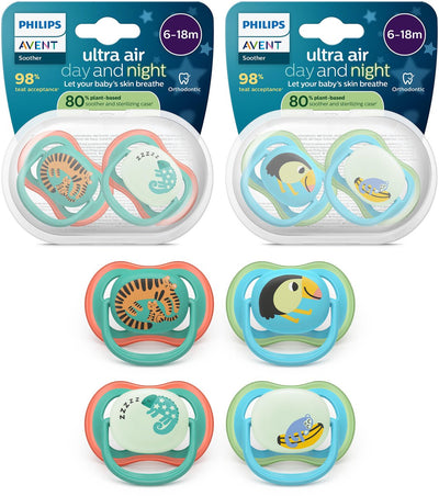 Philips Avent Ultra Air Day Night – Schnullerset mit Tag- und Nachtversion – 4 Stück – 6–18 Monate – scf087 27