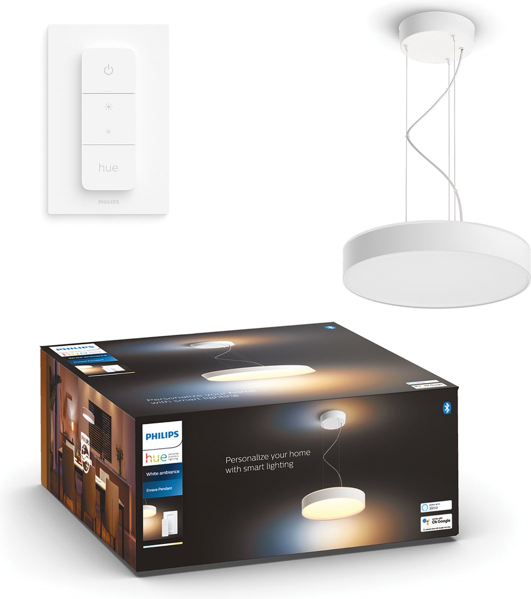 Philips Hue Enrave Hängelampe – warmes bis kaltweißes Licht – weiß – 1 Dimmschalter