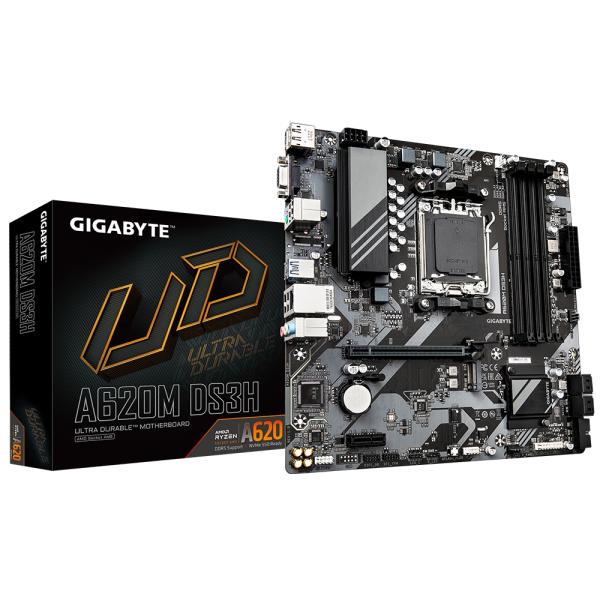 Gigabyte Gigabyte A620m DS3H (Rev. 1.0) AMD AM5, A620, DDR5-SDRAM, 192 GB, USB 3.2 Gen 1, M.2, Gbe Lan