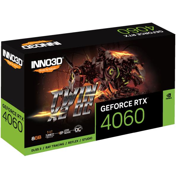 Inno3d Inno3d N40602-08D6X-173051n Geforce RTX 4060 TWIN X2 OC, 8 GB GDDR6, 128-BIT, 2490, 17GBPS, 3XDP+HDMI