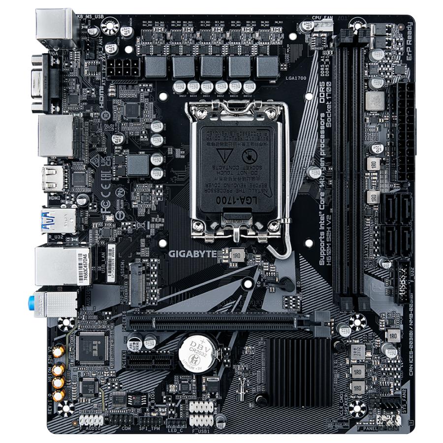 Gigabyte Gigabyte H610m S2H V2 H610M S2H V2, Intel, LGA1700, DDR5 (5600MHz) GBE LAN, M.2, USB3.2 Gen 1 1