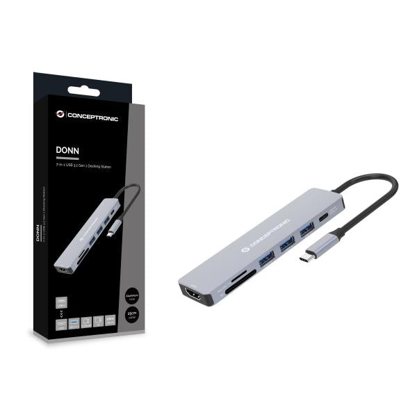 Concepttronic Concepttronic Donn19g 7-in-1 USB 3.2 Gen 1 Docking Station, HDMI, USB-A 3.0 x 3, SD, TF MicroSD, 100W