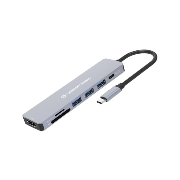 Concepttronic Concepttronic Donn19g 7-in-1 USB 3.2 Gen 1 Docking Station, HDMI, USB-A 3.0 x 3, SD, TF MicroSD, 100W