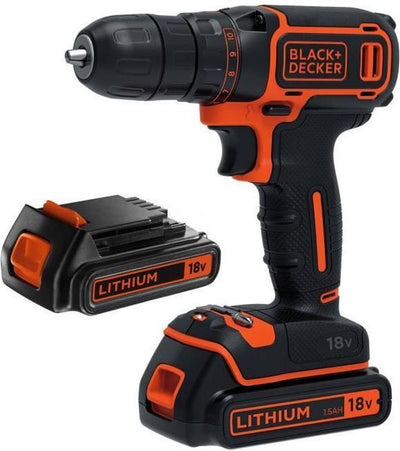 Black+Decker bdcdc18b 18 V 2 x 1,5 Ah Schraubendreher – 1 Geschwindigkeit | 2x 18V 1,5Ah Akkus + 200mA Ladegerät - bdcdc18b-qw