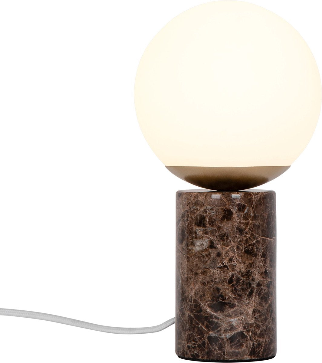 Nordlux Lilly-Tischlampe-E14-Opalglas-brauner Marmor