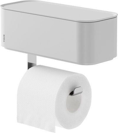 Tiger 2-store - Toilettenpapierhalter - Toilettenpapierhalter mit Ablageschale für Feuchttücher - ohne Bohren - Bohren oder Kleben - Weiß