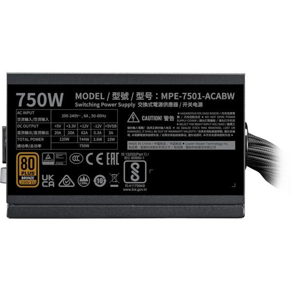 Cooler Master Cooler MPE-7501-AABW-3Beu Mwe Bronze V3, ATX 3.1, 750 W, 120 mm, ruhiger HDB-Lüfter