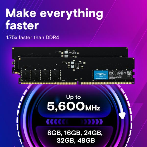 Entscheidender CT8G56C46U5 DIMM, 8 GB, DDR5 5600 MHz, PC5-44800, ausgeklungen