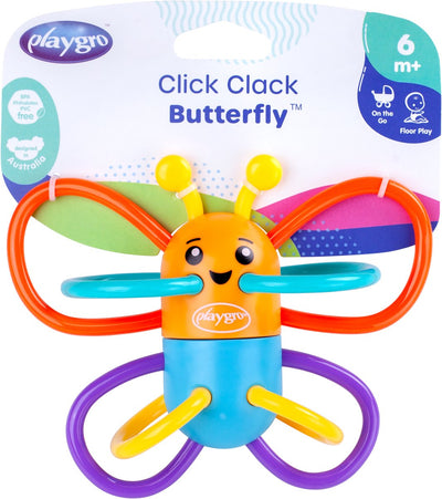 Playgro Click Clack Schmetterlingsrassel - Beißrassel - Beißring - Babyspielzeug - Beißspielzeug - Greifling - Spielzeug - Babyrassel - mit Sound