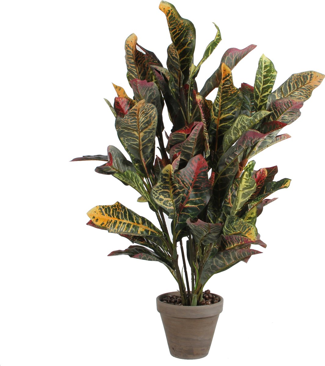 Glimmerdekorationen – künstliche Croton-Pflanze im Blumentopf Stan – H73 x ø40 cm – bunt