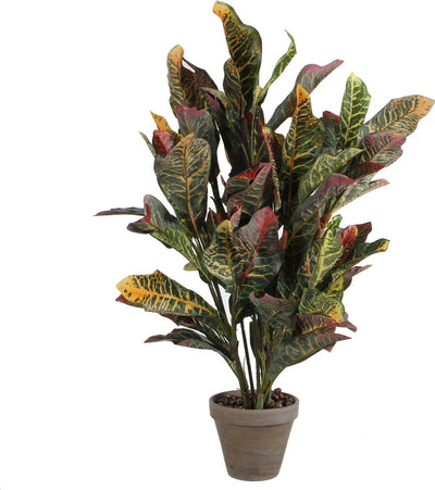 Glimmerdekorationen – künstliche Croton-Pflanze im Blumentopf Stan – H73 x ø40 cm – bunt